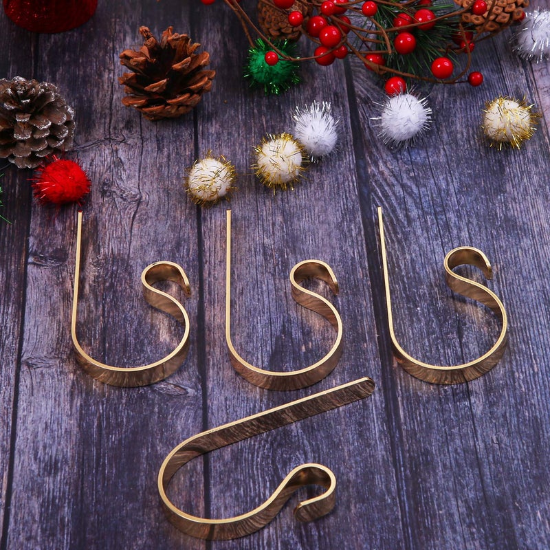 URATOT 4 Pieces Christmas Stocking Holder Hooks Metal Hooks Christmas Stocking Clips Stocking Hanger Hooks, Gold - Image 5